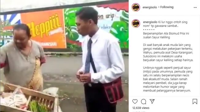 Pedagang sayur dengan pakaian rapi