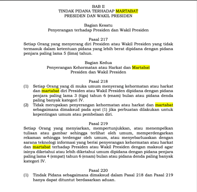 ruu kuhp soal pasal penghinaan presiden