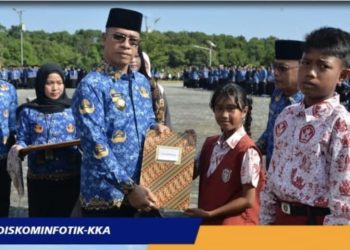 Saat kegiatan Peringatan Hari Anak Nasional (HAN) ke-42 Tahun 2026, kegiatan berlangsung di Halaman Kantor Bupati Kepulauan Anambas - Pasir Peti, Kamis (23/07/2026).