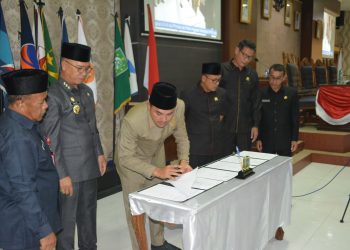 Ketua DPRD Kepulauan Anambas, Rian Kurniawan saat menandatangani Nota KUA dan PPAS TA 2027. Senin, 10 Agustus 2026.